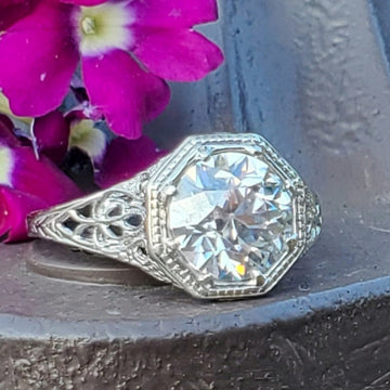 14K White Gold 2 Carat Old European Cut Moissanite Ring DEJ-24348